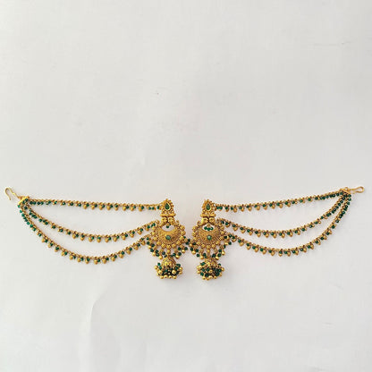 Green Antique Gold Jhumka kaan Chain Earring