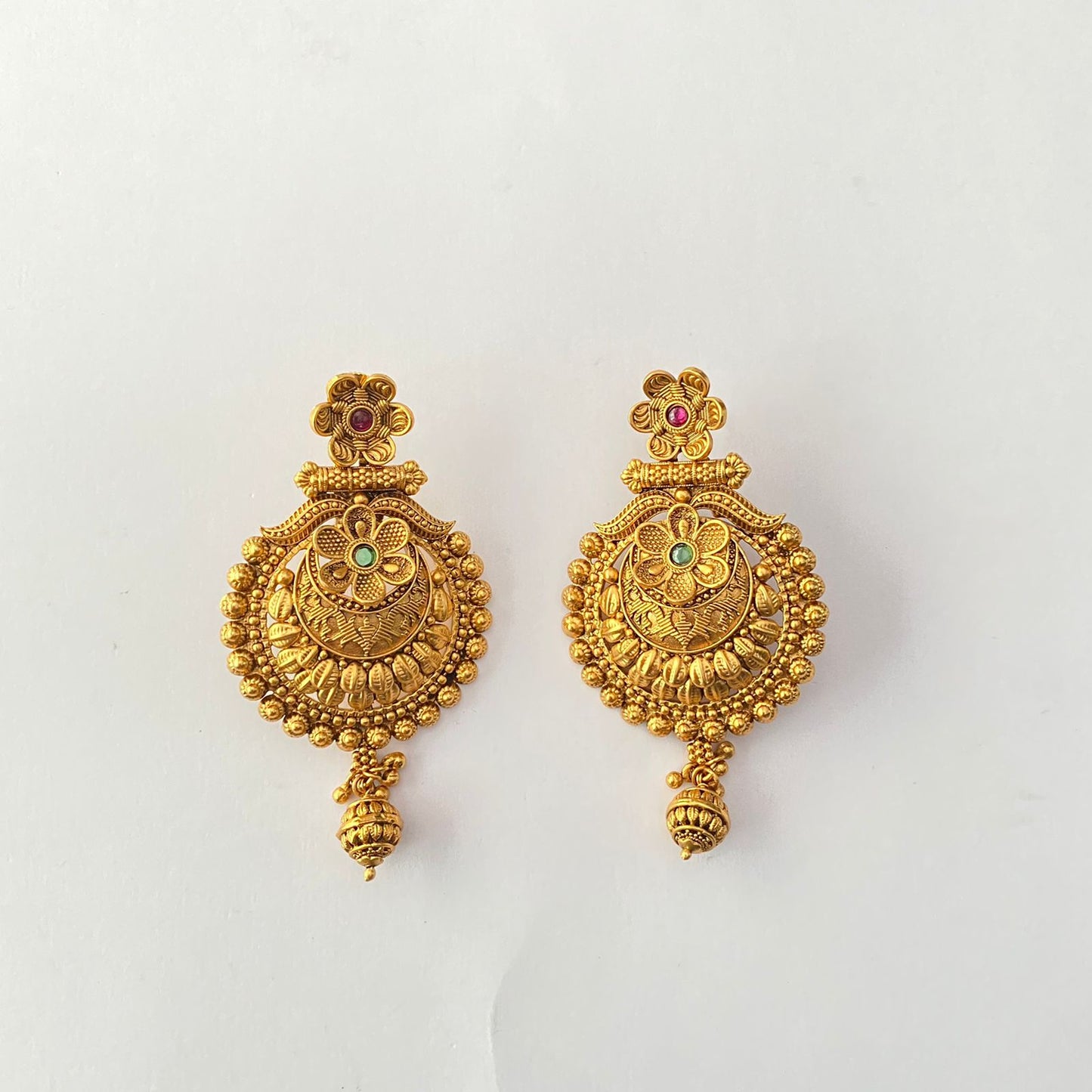 Gold Plated Green Flower Design Earring