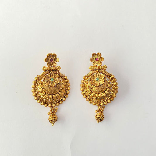 Gold Plated Green Flower Design Earring