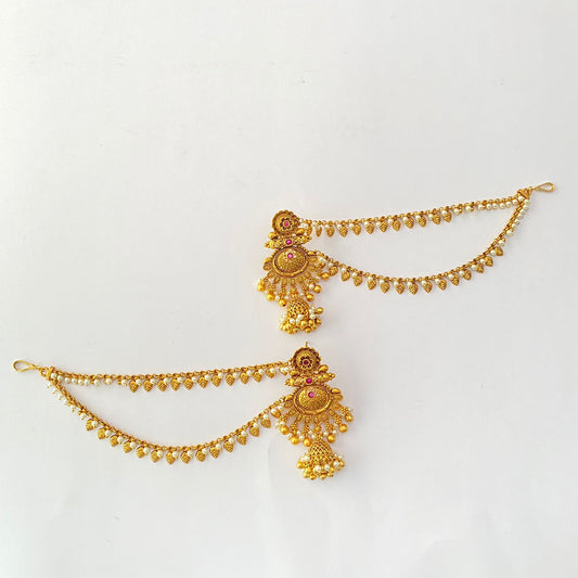 Pearl Gold Plated Jhumka Kaan Chain Earring
