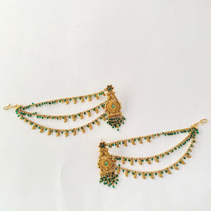 Antique Gold Green Kaan Chain Earring