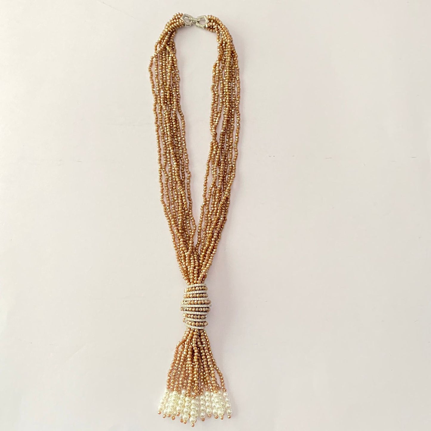 Brown Beads Diamond Long Necklace