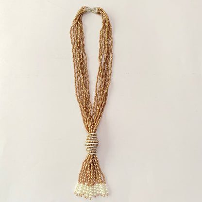 Brown Beads Diamond Long Necklace