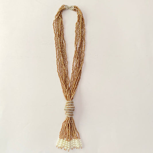Brown Beads Diamond Long Necklace