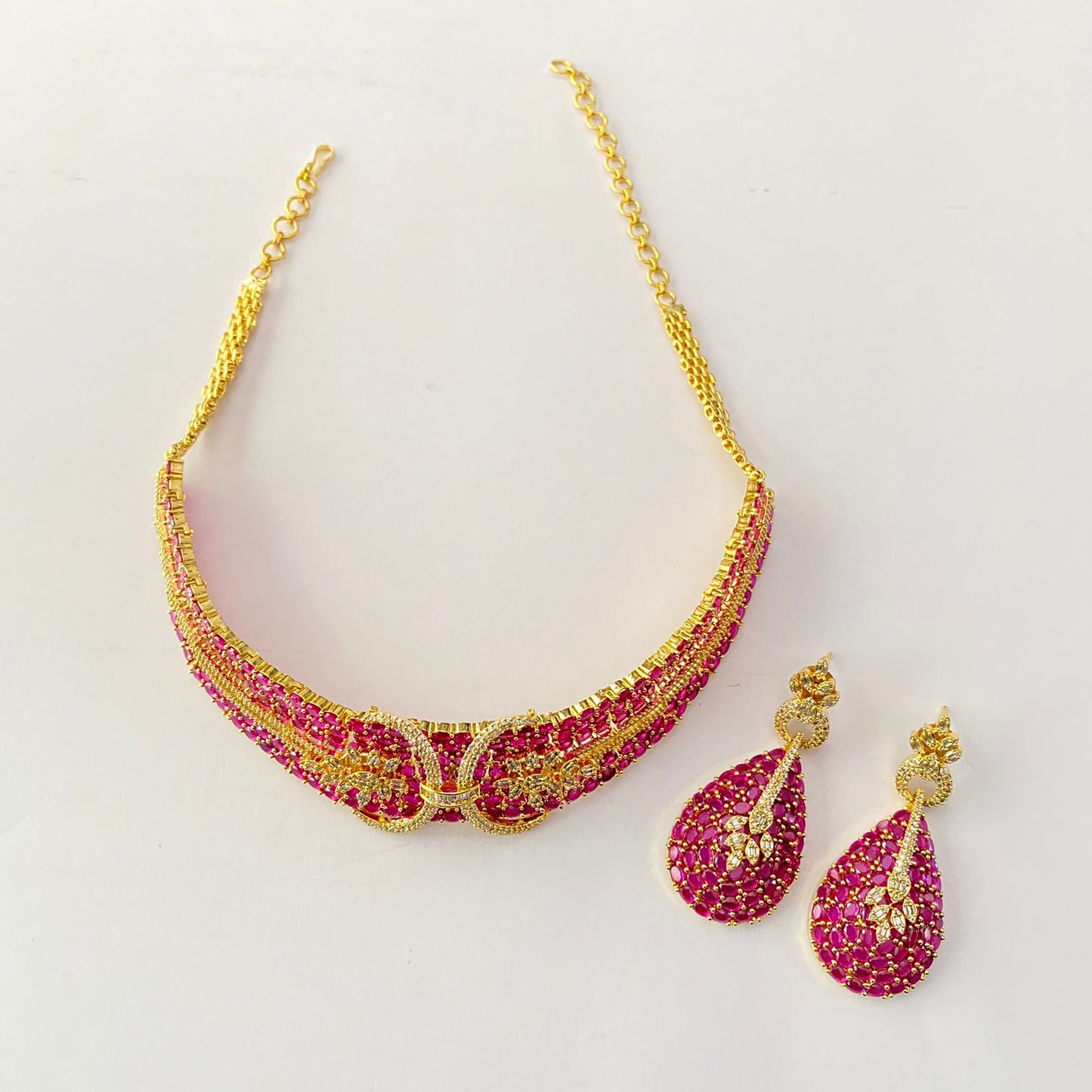 Gold Plated Ruby Diamond Necklace Set