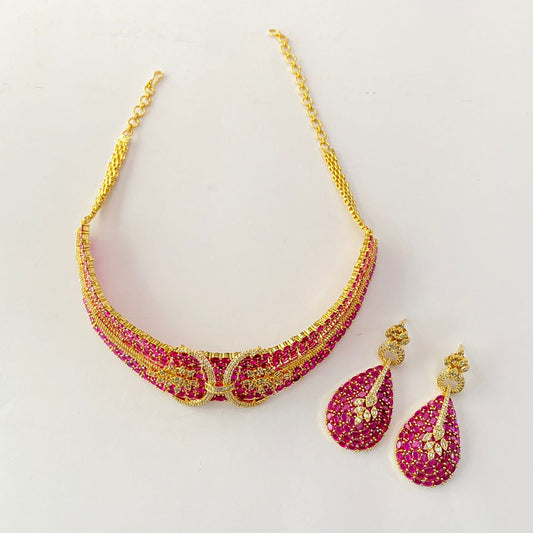 Gold Plated Ruby Diamond Necklace Set