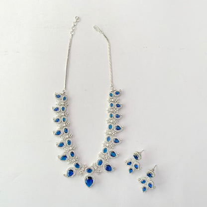 Blue Diamond Silver Plated Diamond Necklace Set