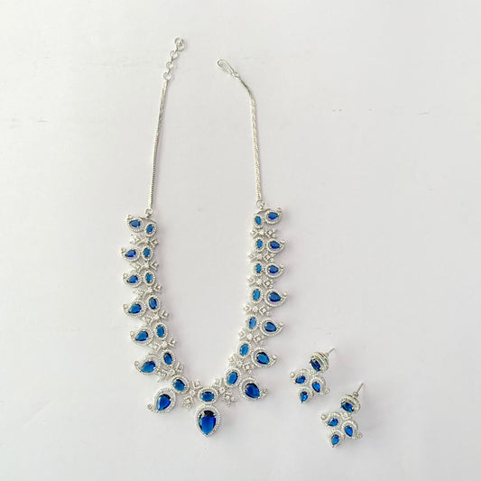 Blue Diamond Silver Plated Diamond Necklace Set