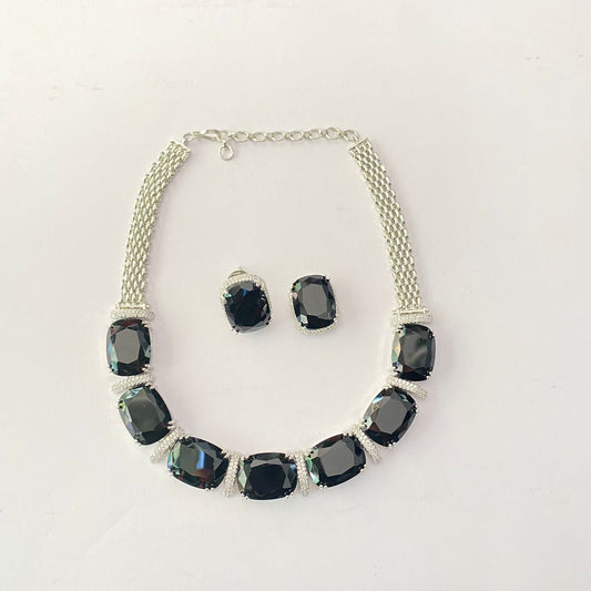 Black Diamond Silver Plated Choker Set