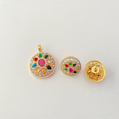 Navrattan Gold Plated Round Shape Pendant Set