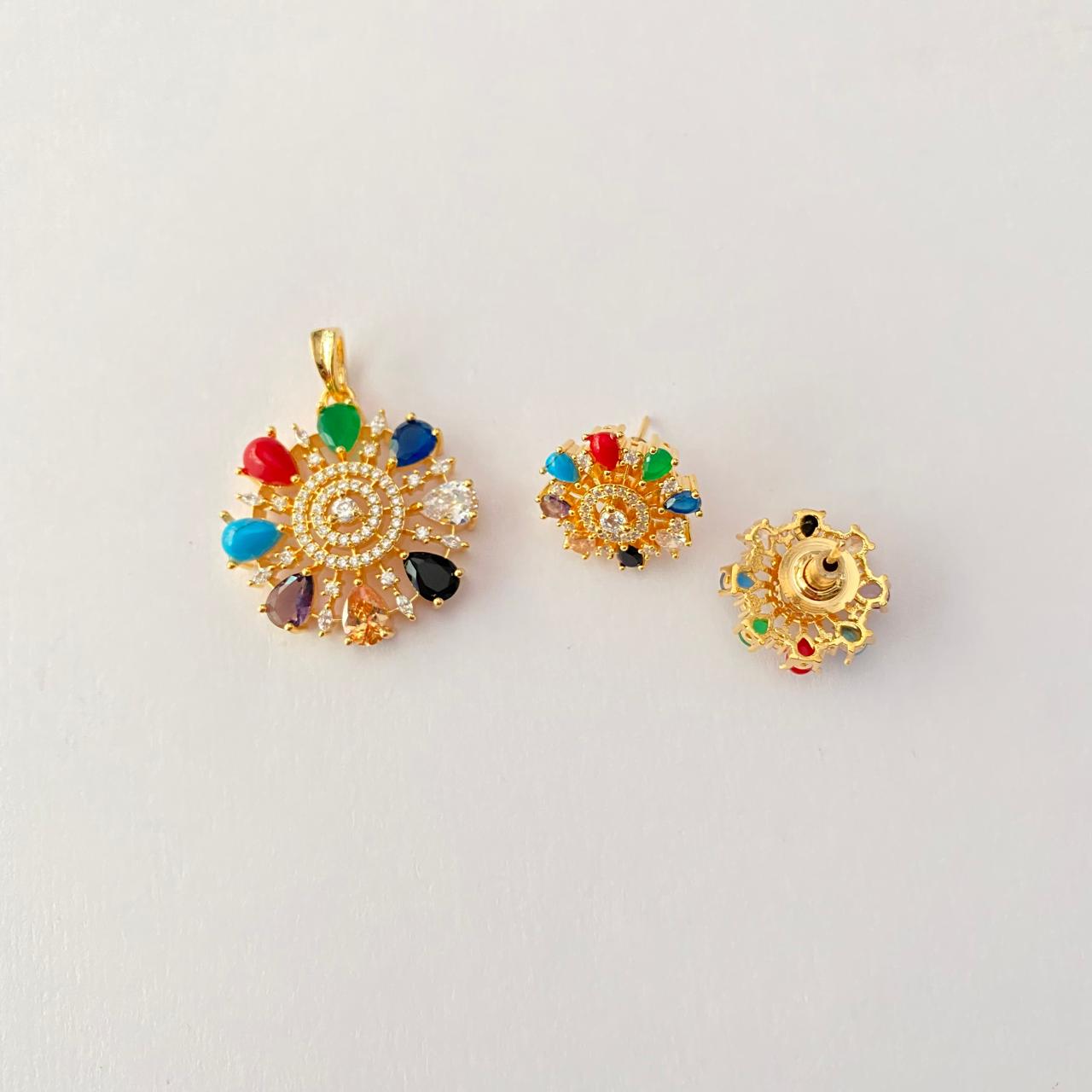 Navarattan Gold Plated Small Pendant Set