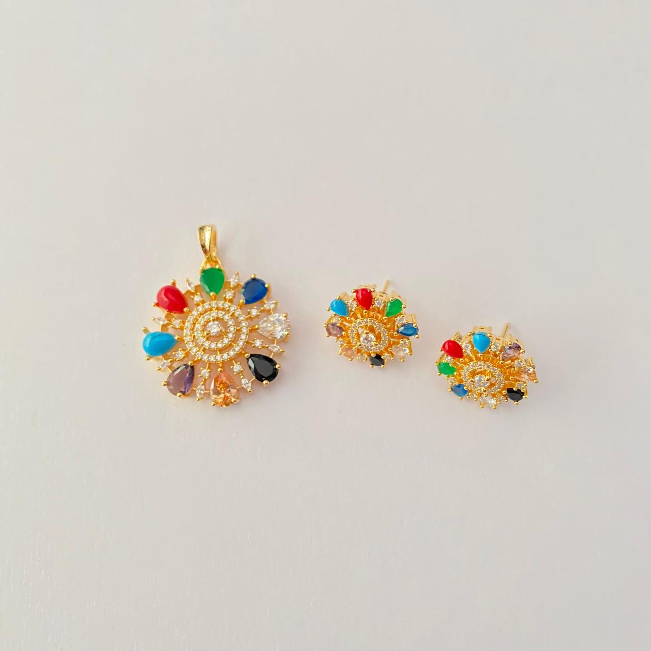 Navarattan Gold Plated Small Pendant Set