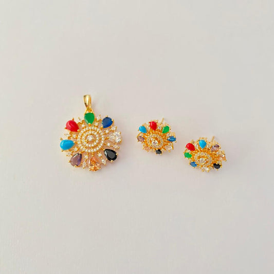 Navarattan Gold Plated Small Pendant Set