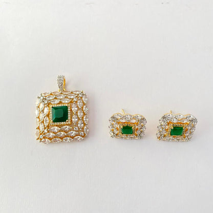Emerald Gold Plated Diamond Pendant Set