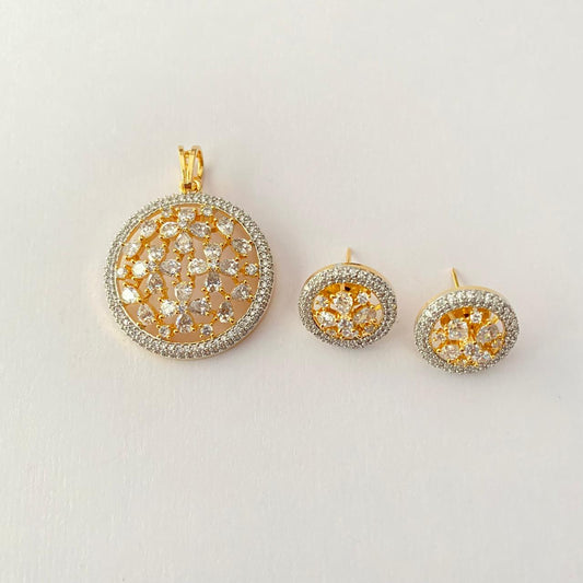 Diamond Gold Plated in Round Shape Pendant Set