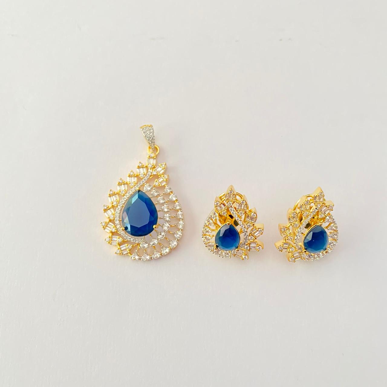 Blue Stone Teardrop shaped Pendant Set