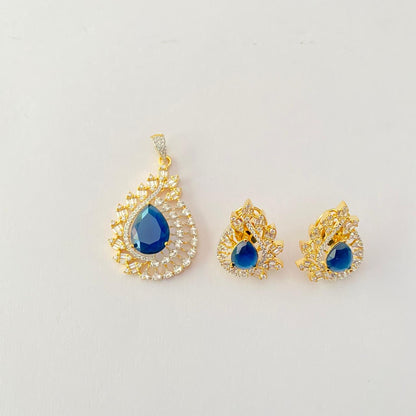 Blue Stone Teardrop shaped Pendant Set