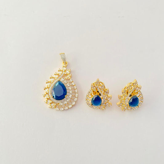 Blue Stone Teardrop shaped Pendant Set