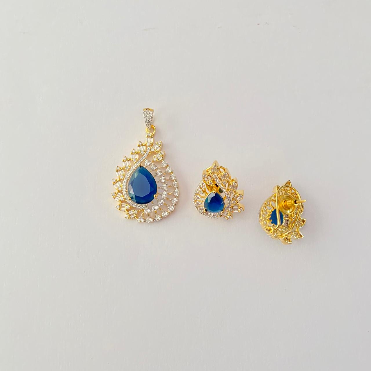 Blue Stone Teardrop shaped Pendant Set