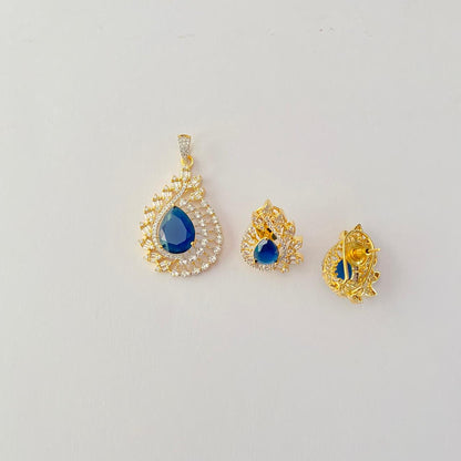 Blue Stone Teardrop shaped Pendant Set