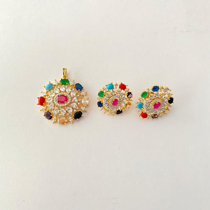 Diamond Gold Plated Navarattan Pendant Set