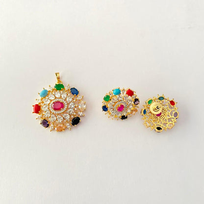 Diamond Gold Plated Navarattan Pendant Set