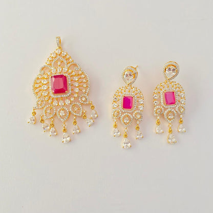 Ruby Gold Plated Pendant Set