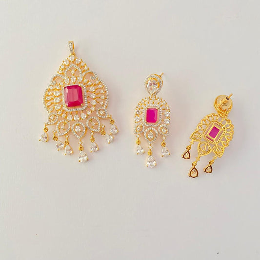 Ruby Gold Plated Pendant Set