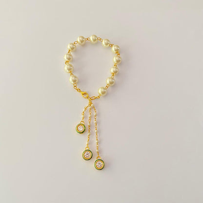 PEARL WITH KUNDAN GOLD PLATED CHAIN LUMBA RAKHI FOR WOMEN