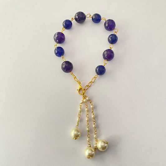 LUMBA RAKHI BLUE STONE WITH PEARL FOR WOMEN
