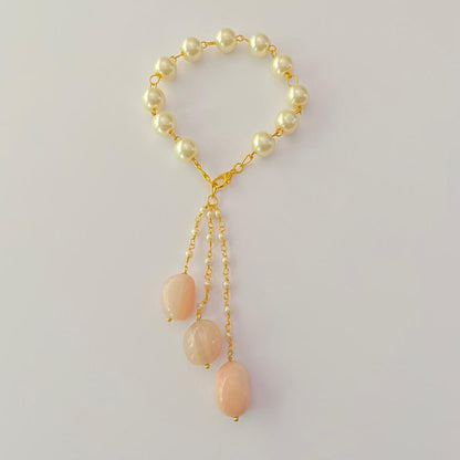 GOLD PLATED  CHAIN PEACH STONE LUMBA RAKHI FOR WOMEN