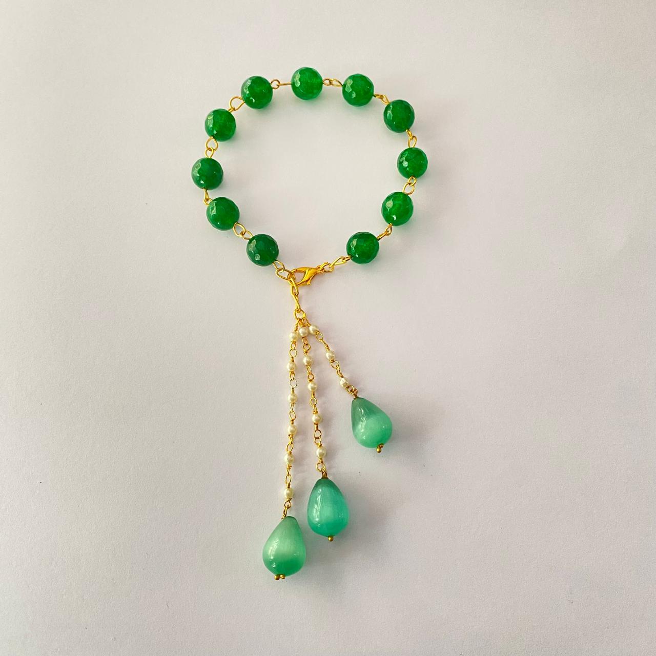 GREENSTONE GOLD PLATED CHAIN LUMBA RAKHI FOR WOMEN