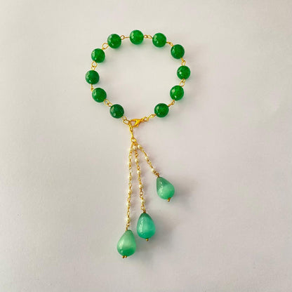 GREENSTONE GOLD PLATED CHAIN LUMBA RAKHI FOR WOMEN