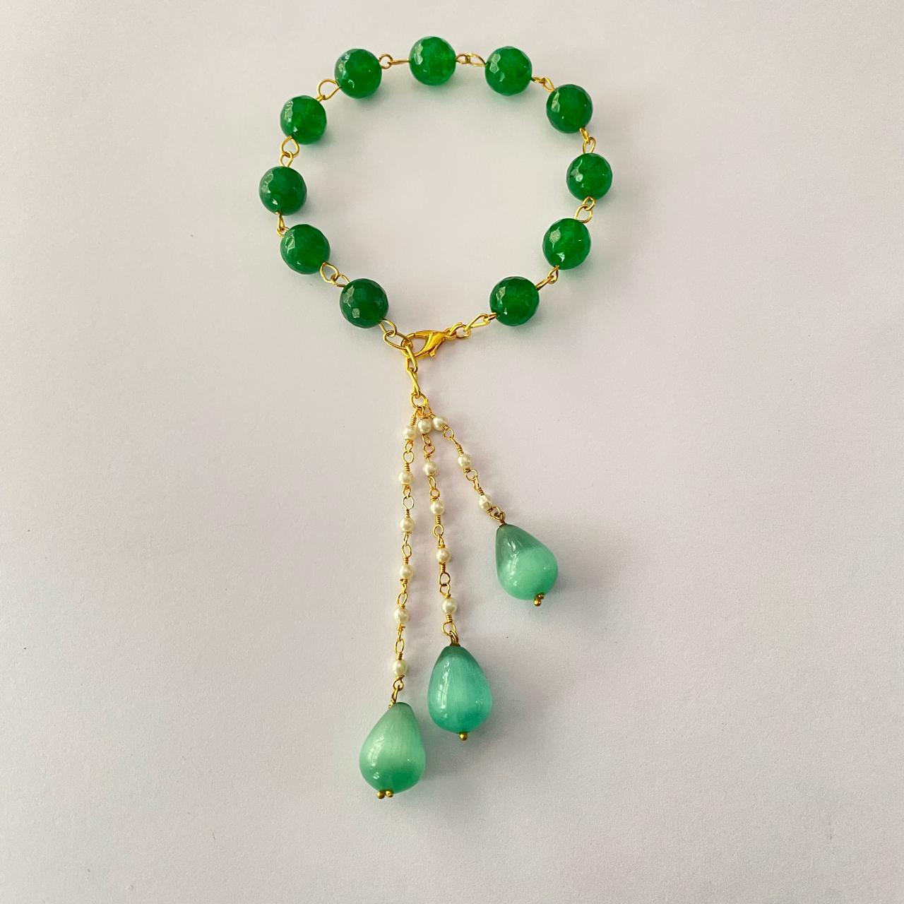 GREENSTONE GOLD PLATED CHAIN LUMBA RAKHI FOR WOMEN