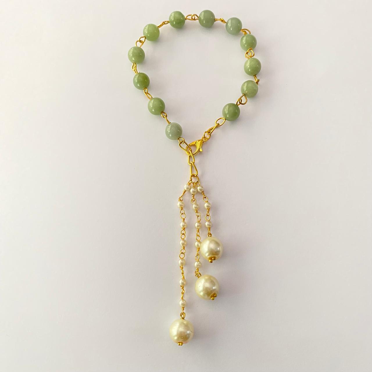LUMBA RAKHI GREEN STONE WITH PEARL FOR WOMEN