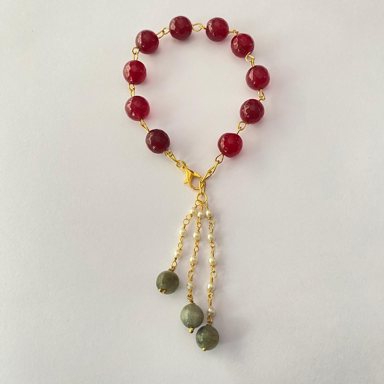 RUBY GOLD PLATED CHAIN LUMBA RAKHI FOR WOMEN