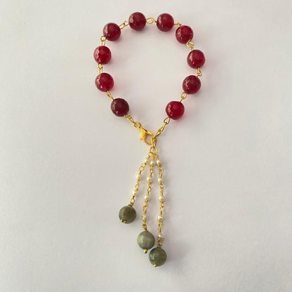 RUBY GOLD PLATED CHAIN LUMBA RAKHI FOR WOMEN