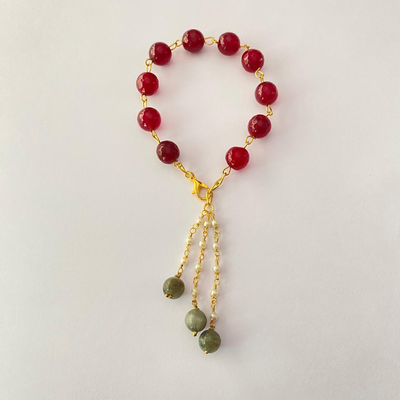 RUBY GOLD PLATED CHAIN LUMBA RAKHI FOR WOMEN