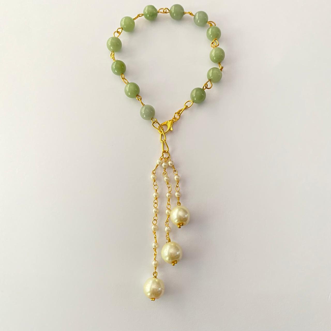 LUMBA RAKHI GREEN STONE WITH PEARL FOR WOMEN