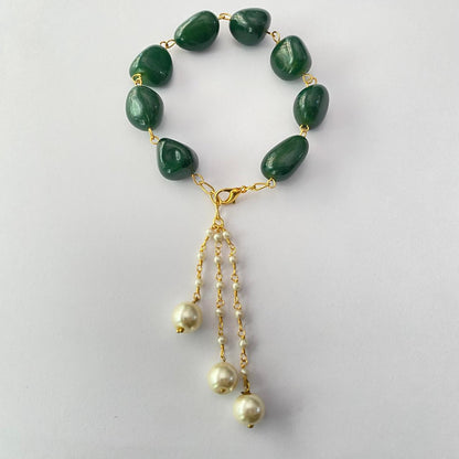 GREEN STONE WITH PEARL DROP LUMBA RAKHI FOR WOMEN