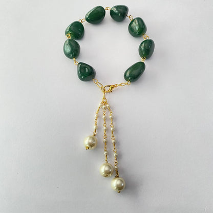 GREEN STONE WITH PEARL DROP LUMBA RAKHI FOR WOMEN