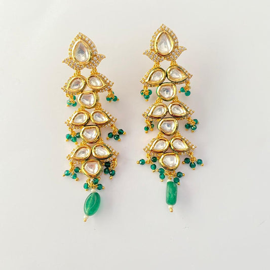 Emerald Gold Plated Kundan Hanging Earring