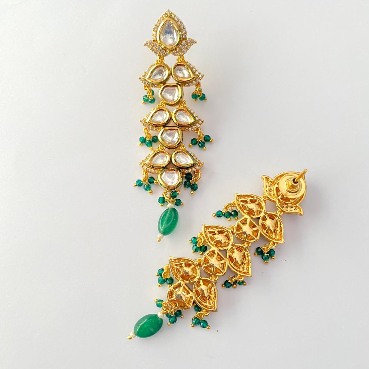 Emerald Gold Plated Kundan Hanging Earring