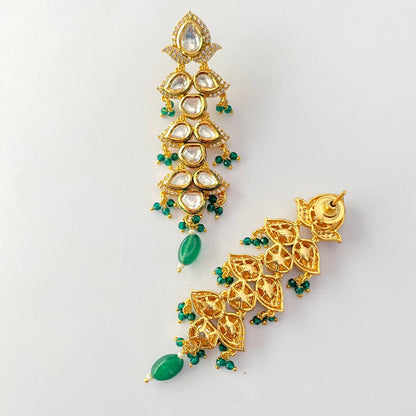 Emerald Gold Plated Kundan Hanging Earring