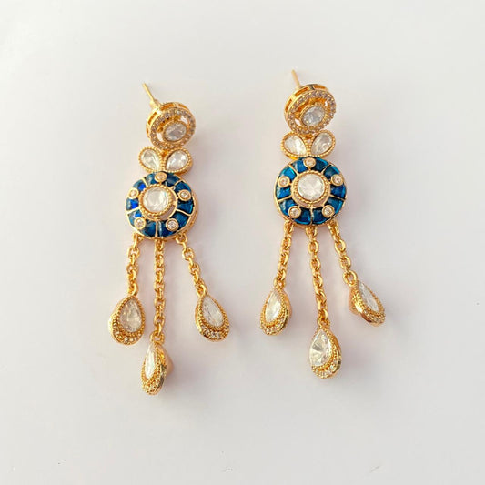 Blue Moissanite Gold Plated Hanging Earring