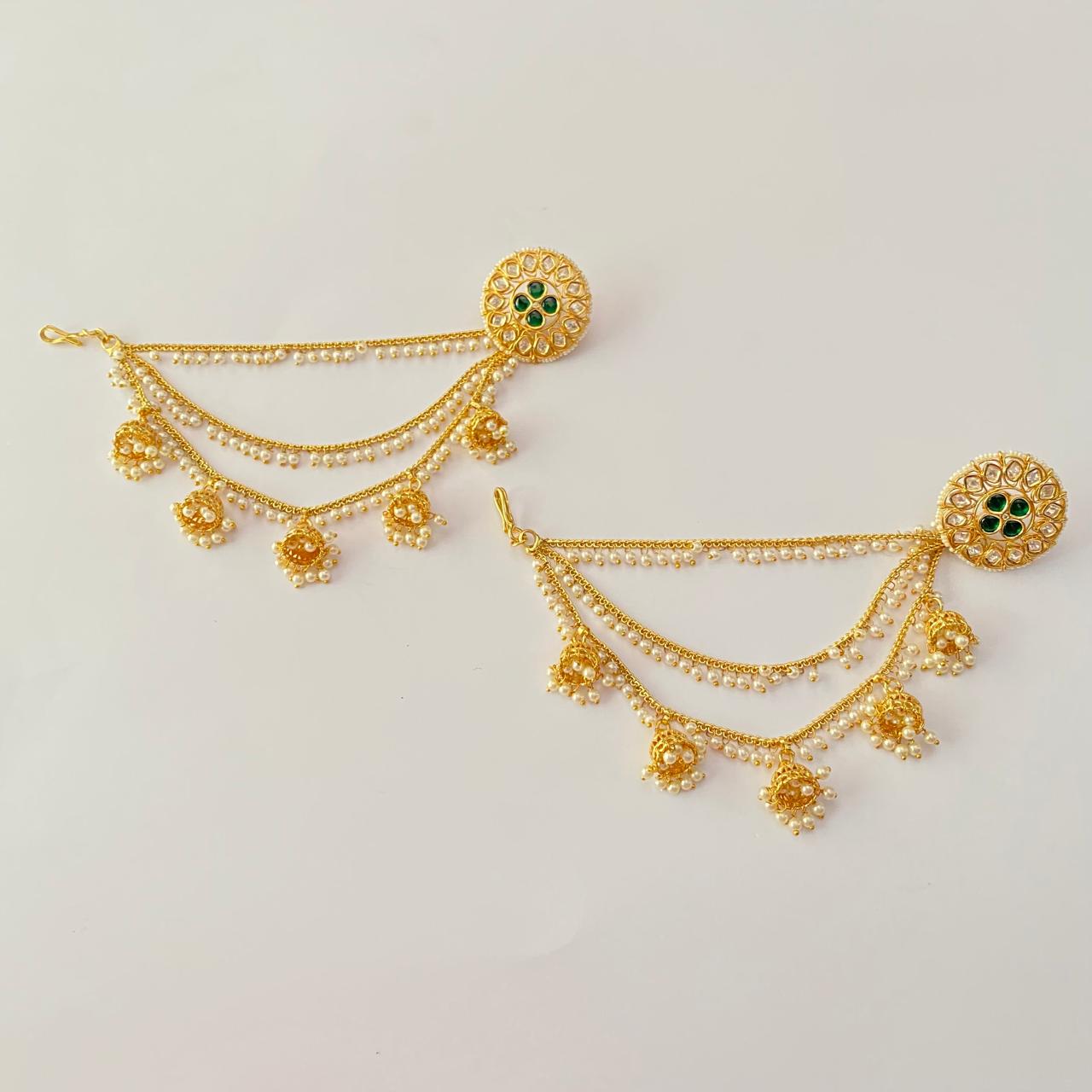Emerald Moissanite Gold Plated with Layered Ear Chain Earring