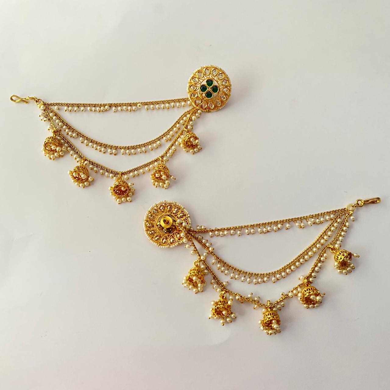 Emerald Moissanite Gold Plated with Layered Ear Chain Earring