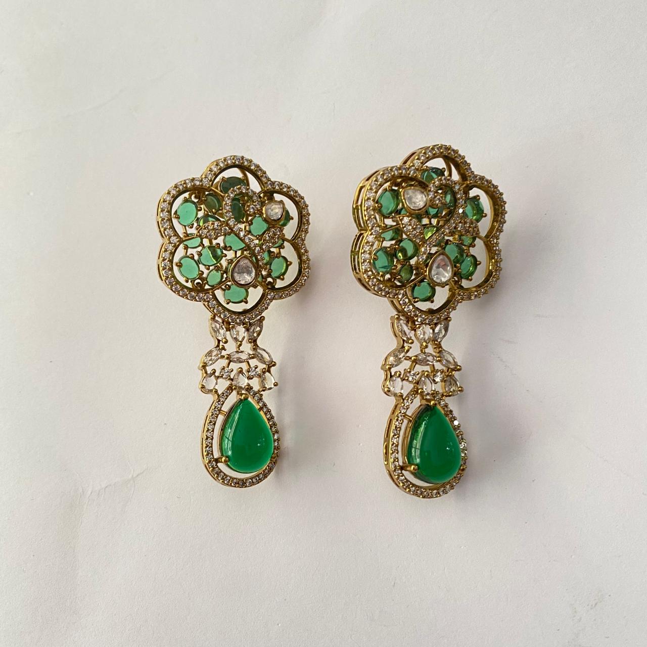 Emerald Antique Gold Plated Earring