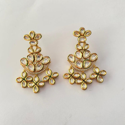 Floral Gold Plated Kundan Earring
