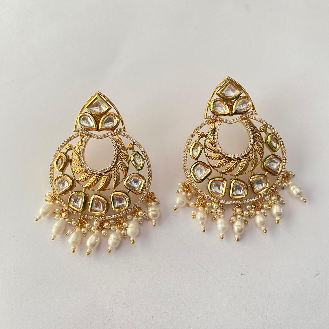 Pearl Gold Plated Kundan Chandbali Earring